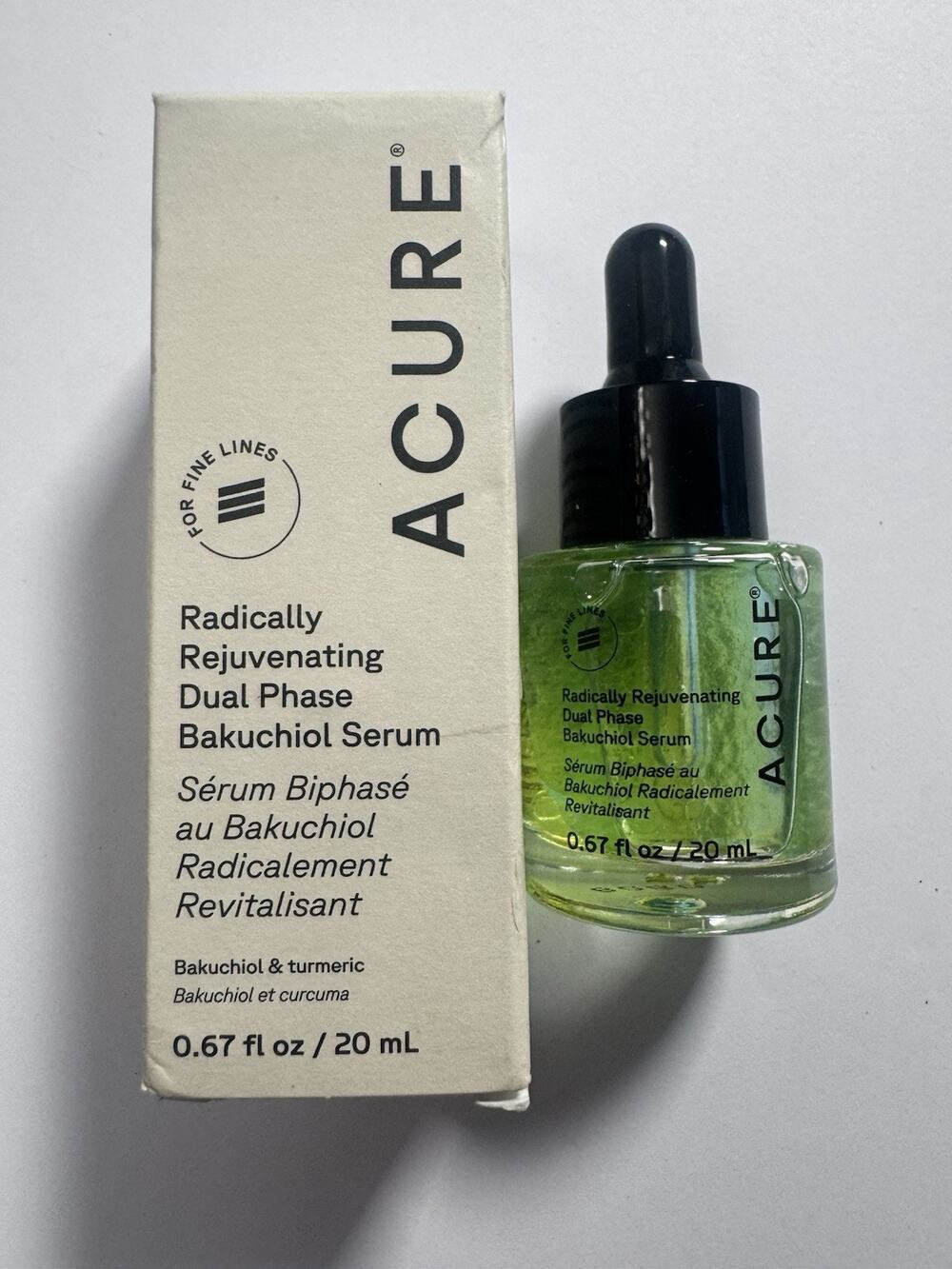 Acure Bakuchiol Serum 0.67oz Radically Rejuvenating Dual Phase Anti Aging